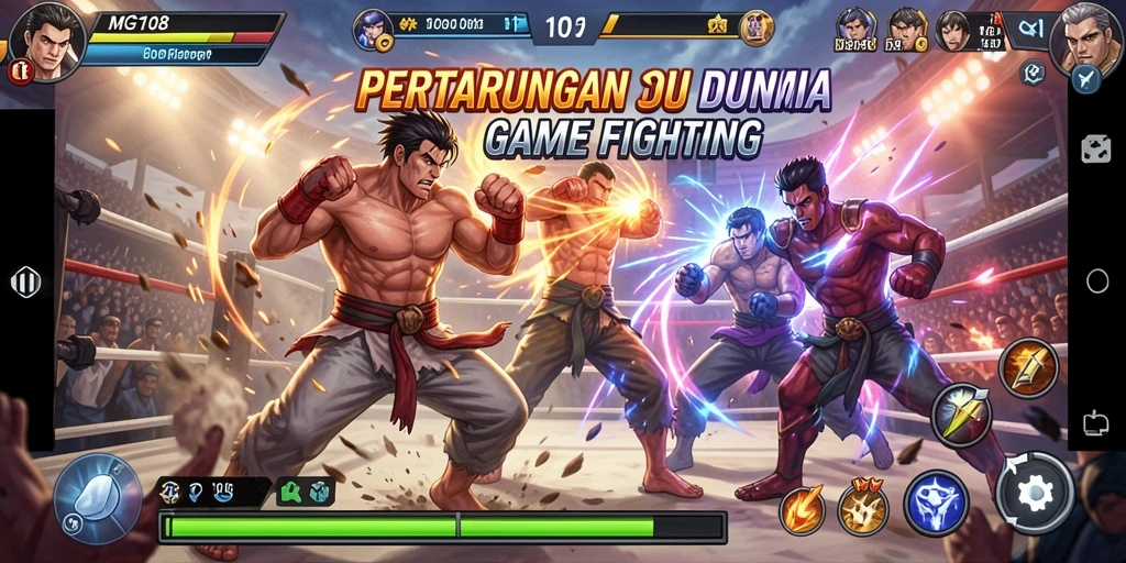 Tampilan aksi mendebarkan dari gameplay MG108 dalam mode Fighting.